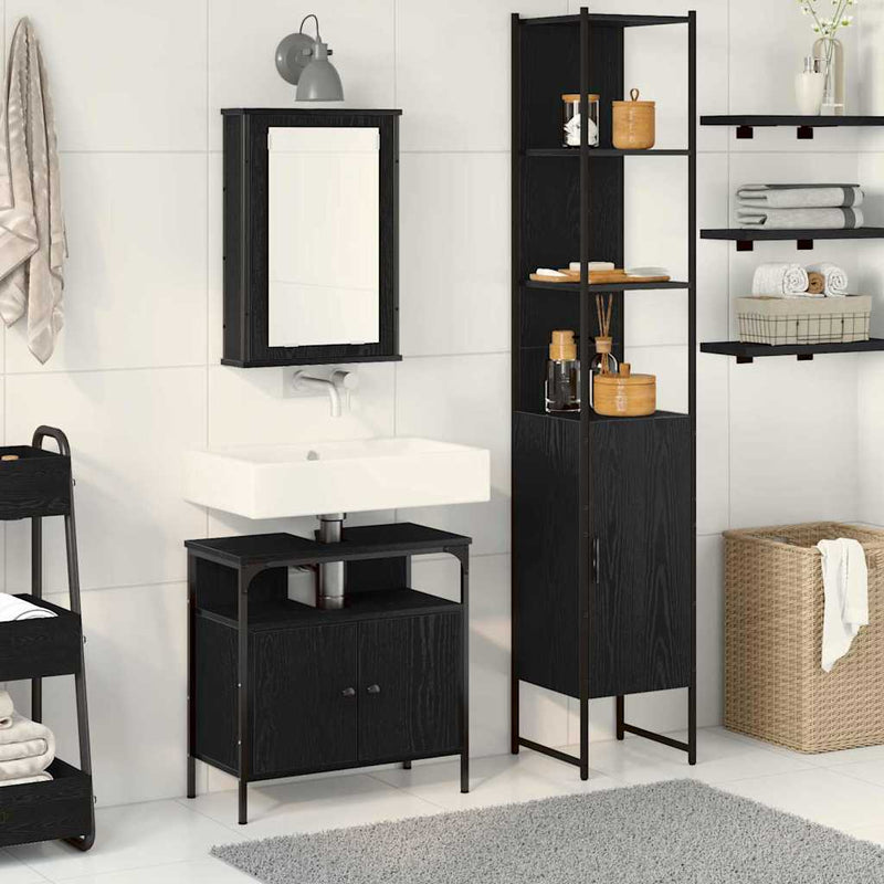 Set de mobilier pentru baie 3 buc. Stejar Negru