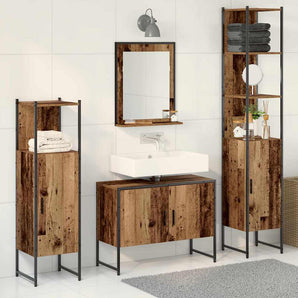 Set de mobilier pentru baie 4 buc. Maro 33 x 33 x 185,5 cm