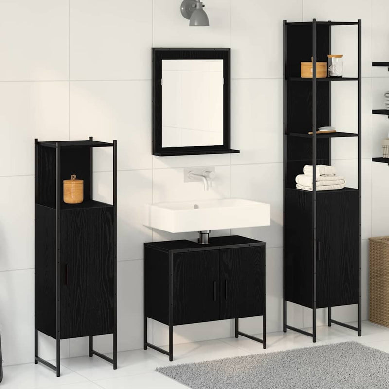 Set de mobilier pentru baie 4 buc. Negru 33 x 33 x 185,5 cm