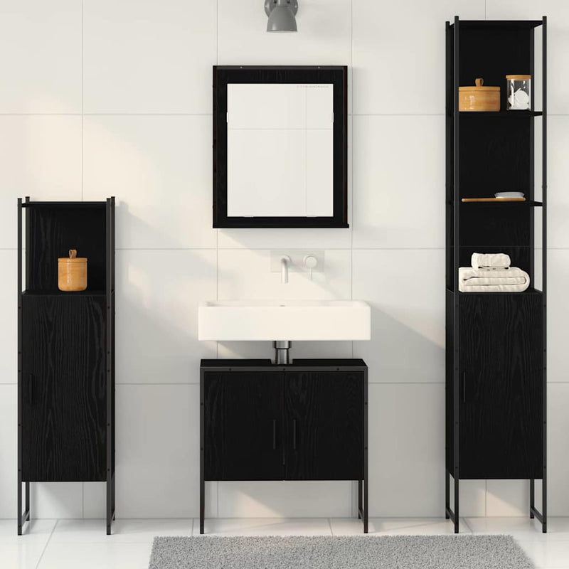 Set de mobilier pentru baie 4 buc. Negru 33 x 33 x 185,5 cm