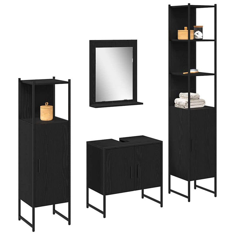 Set de mobilier pentru baie 4 buc. Negru 33 x 33 x 185,5 cm