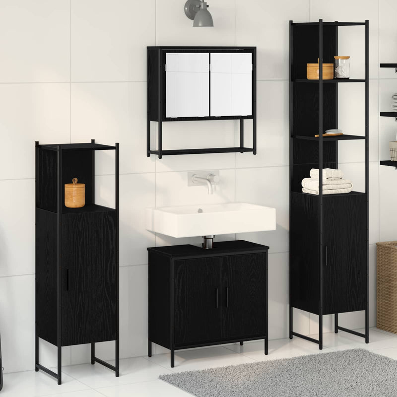 Set de mobilier pentru baie 4 buc. Negru 33 x 33 x 185,5 cm