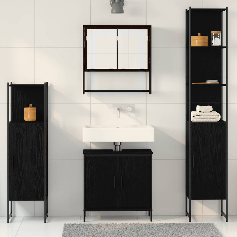 Set de mobilier pentru baie 4 buc. Negru 33 x 33 x 185,5 cm