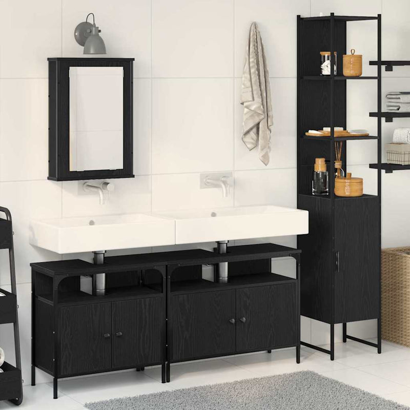 Set de mobilier pentru baie 4 buc. Stejar Negru
