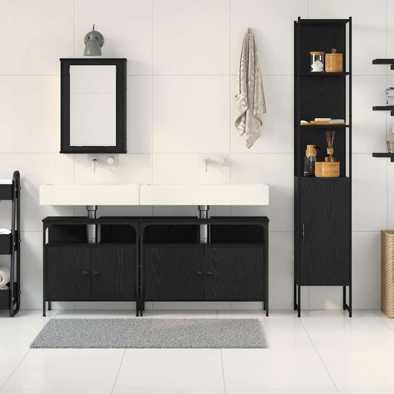 Set de mobilier pentru baie 4 buc. Stejar Negru