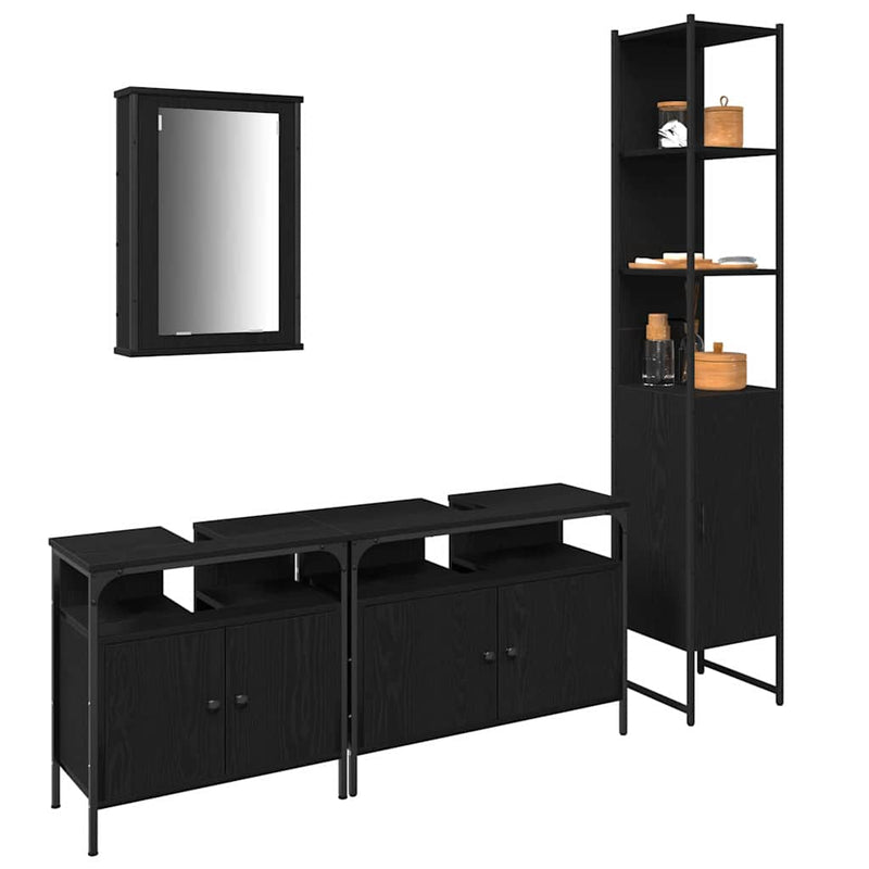 Set de mobilier pentru baie 4 buc. Stejar Negru