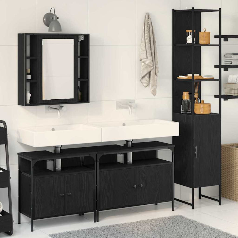 Set de mobilier pentru baie 4 buc. Stejar Negru