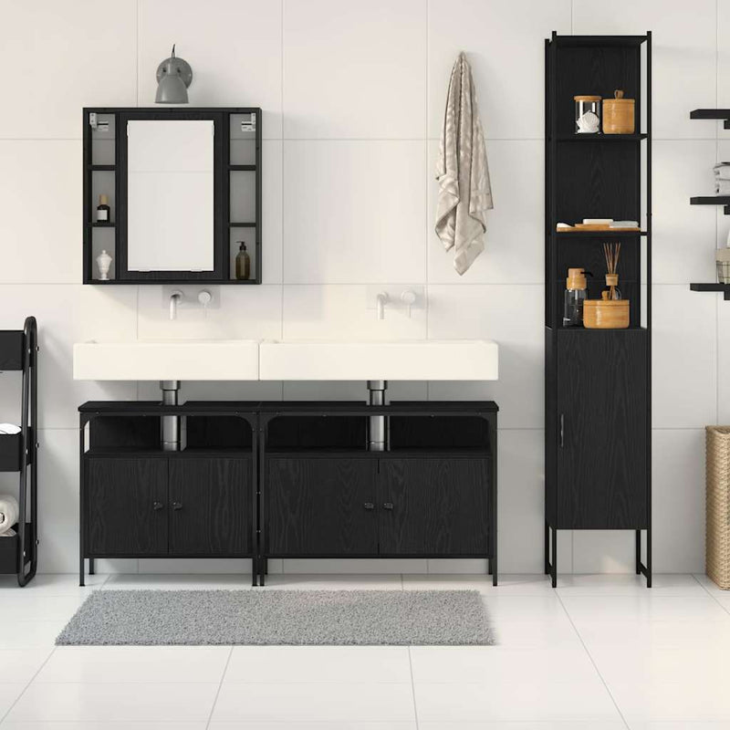 Set de mobilier pentru baie 4 buc. Stejar Negru