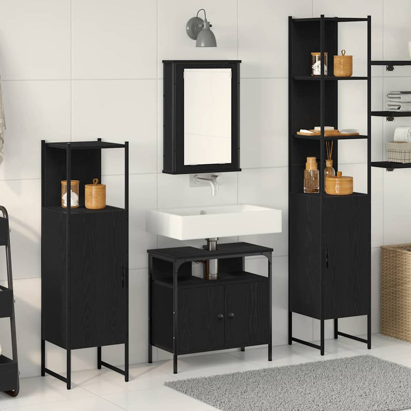 Set de mobilier pentru baie 4 buc. Stejar Negru