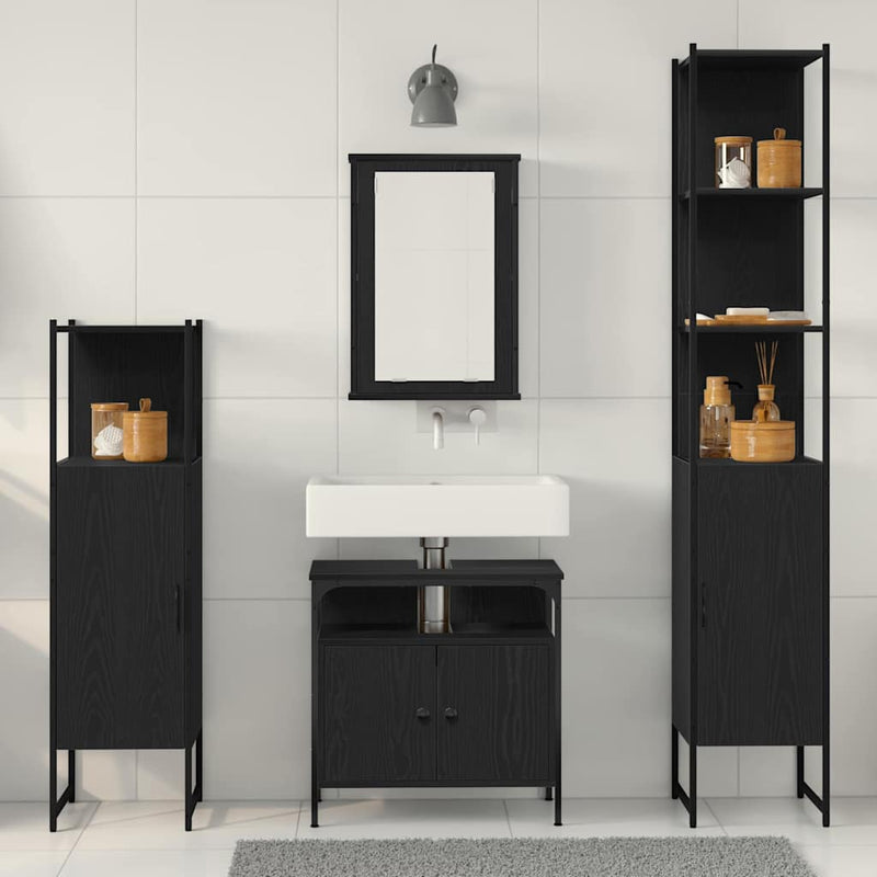 Set de mobilier pentru baie 4 buc. Stejar Negru