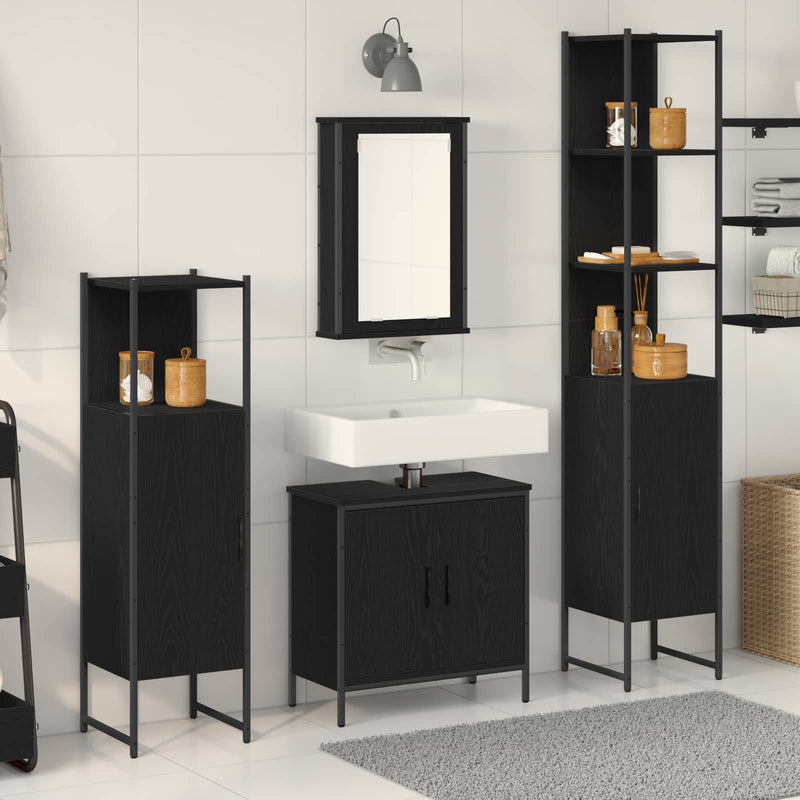 Set de mobilier pentru baie 4 buc. Negru 33 x 33 x 185,5 cm