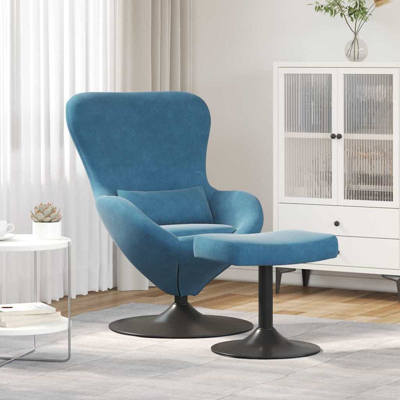 Scaun Egg cu Taburet with Footstool albastru Catifea