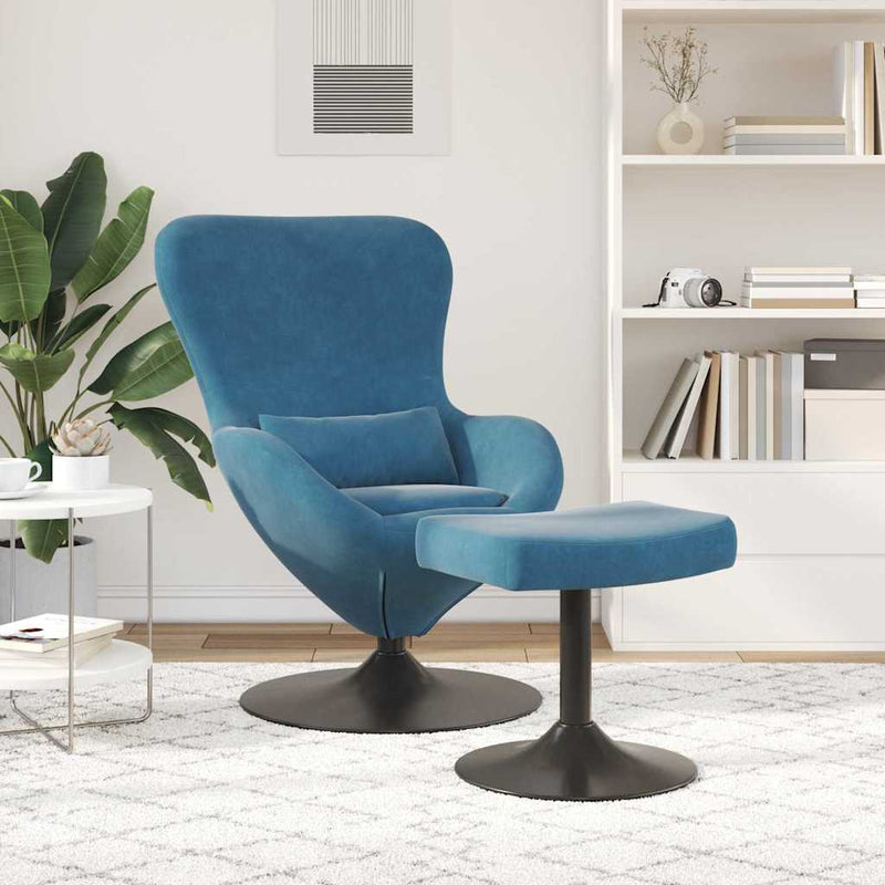 Scaun Egg cu Taburet with Footstool albastru Catifea