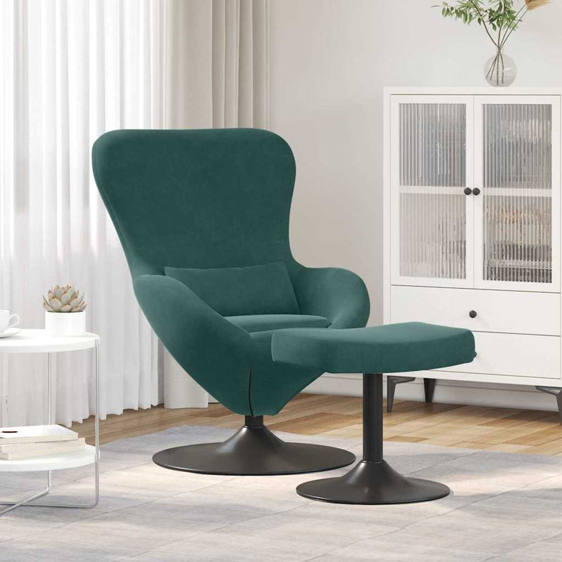 Scaun Egg cu Taburet Verde închis Catifea