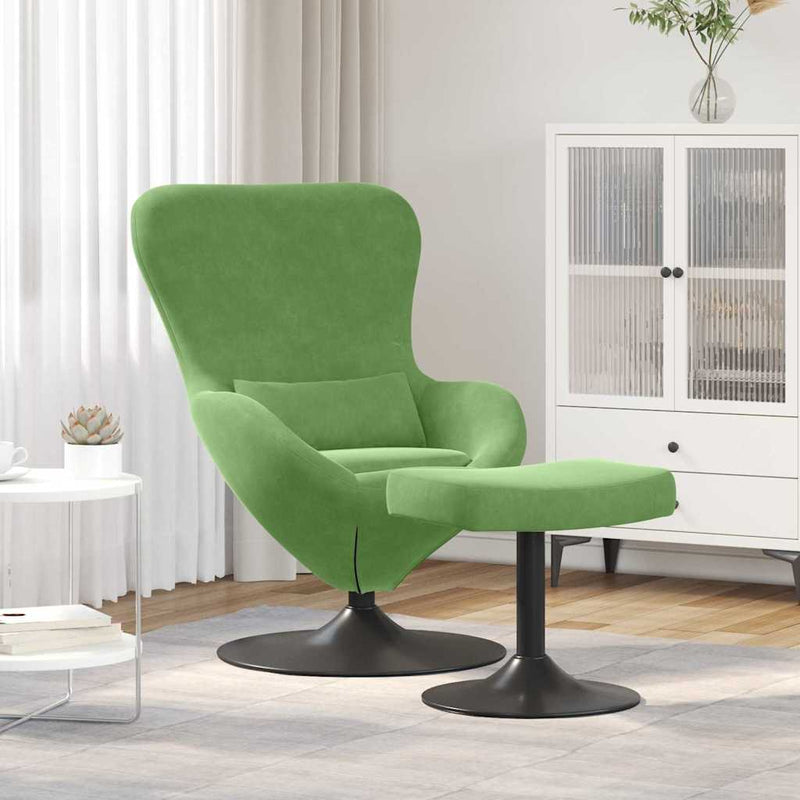 Scaun Egg cu Taburet Verde deschis Catifea