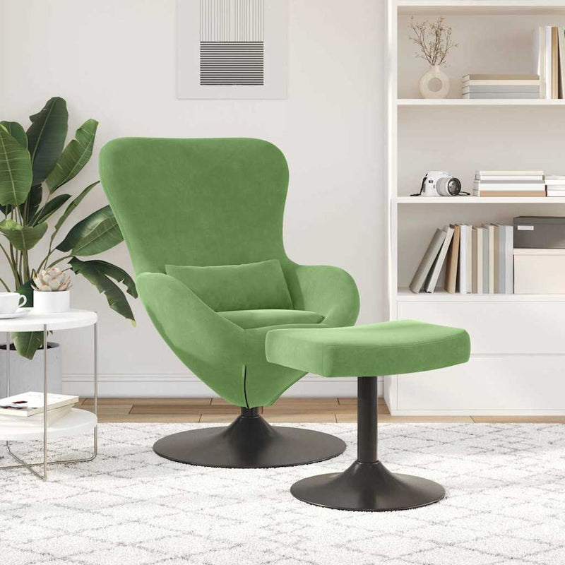 Scaun Egg cu Taburet Verde deschis Catifea