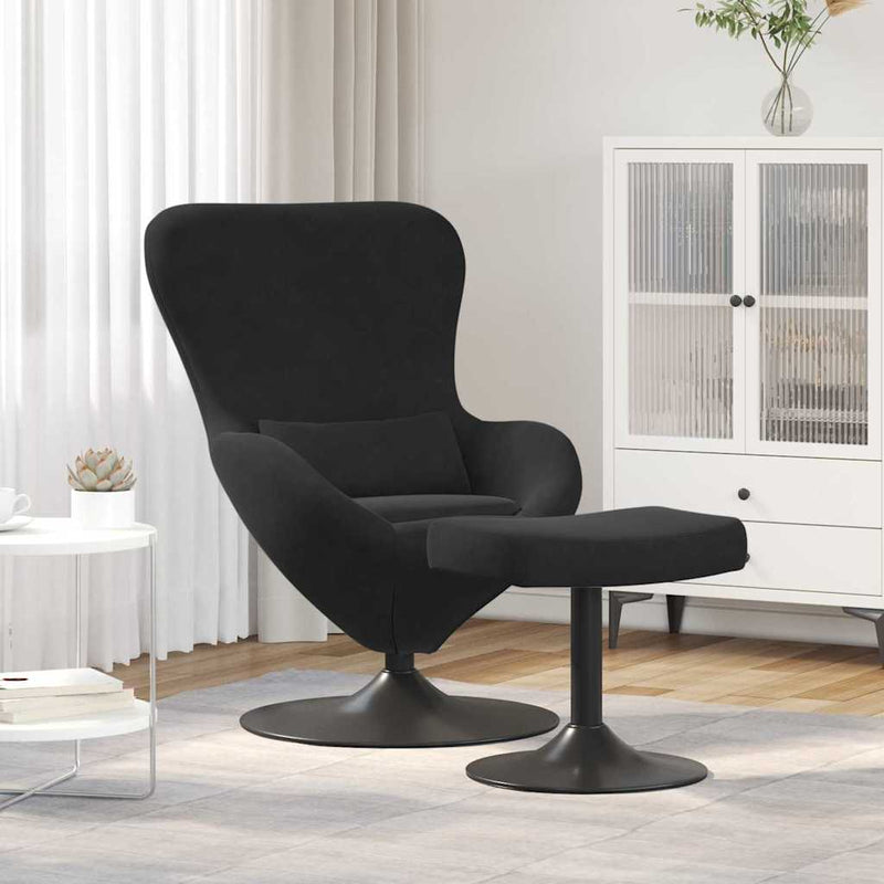 Scaun Egg cu Taburet Negru Catifea