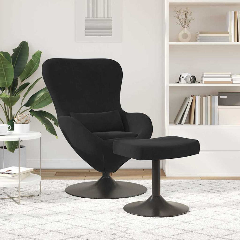 Scaun Egg cu Taburet Negru Catifea