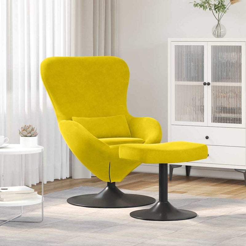 Scaun Egg cu Taburet Galben Catifea