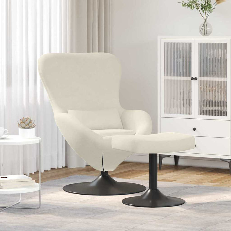 Scaun Egg cu Taburet Crem Catifea