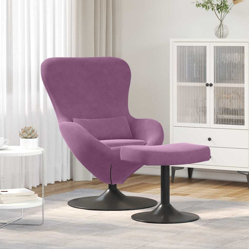 Scaun Egg cu Taburet Violet Catifea