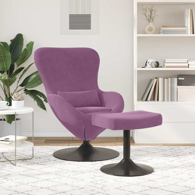 Scaun Egg cu Taburet Violet Catifea