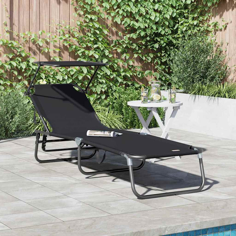 Șezlong pliabil Negru 190 x 57 x 81 cm oxford