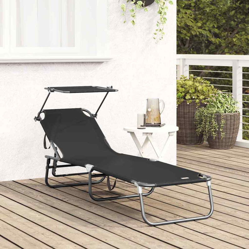 Șezlong pliabil Negru 190 x 57 x 81 cm oxford