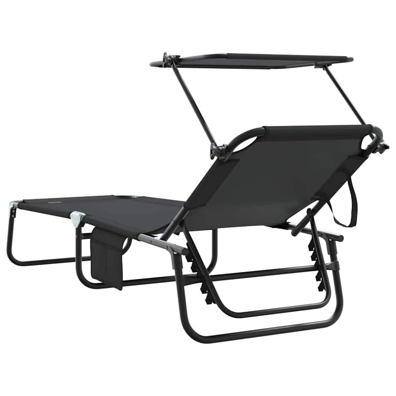 Șezlong pliabil Negru 190 x 57 x 81 cm oxford