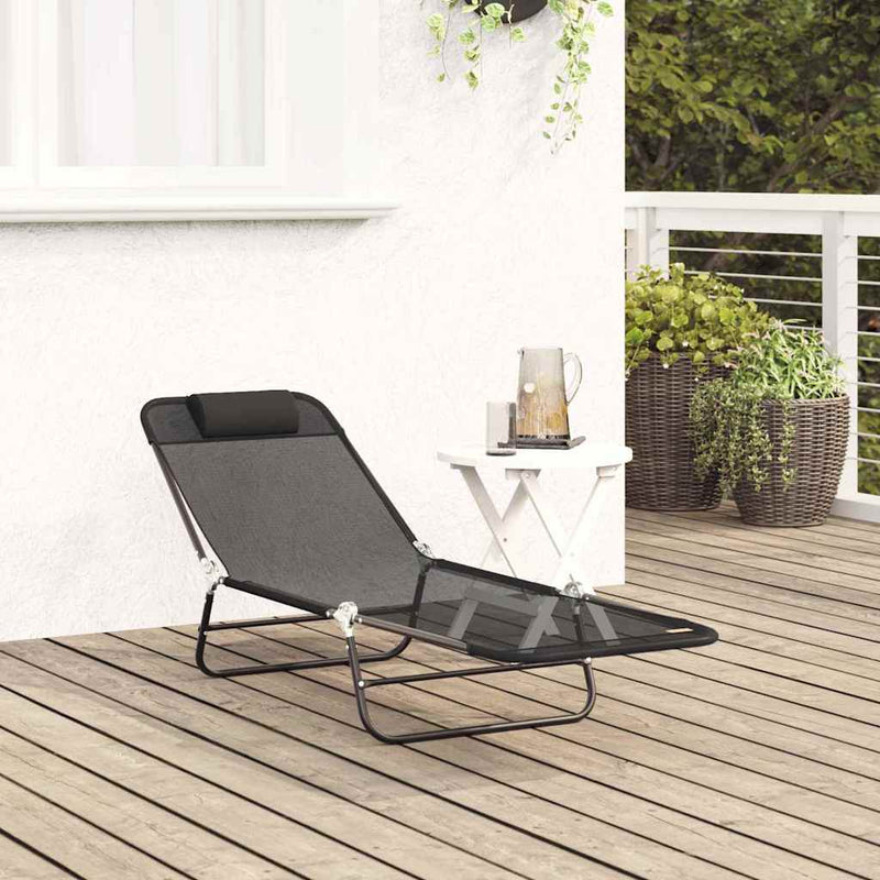 Șezlong pliabil Negru 182 x 55 x 85,5 cm Textilenă