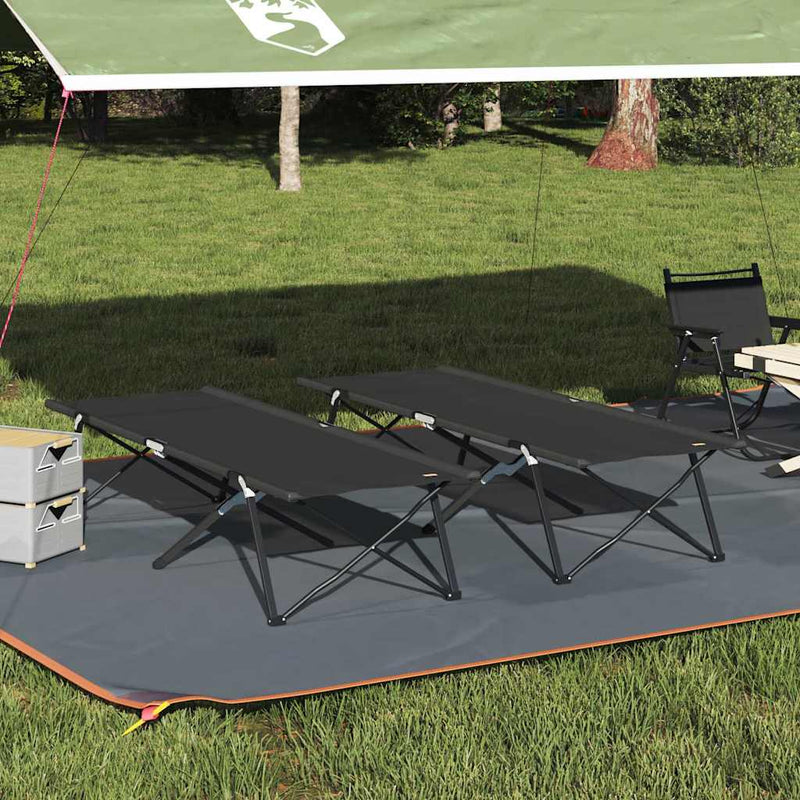 Pat pliabil pentru camping Manual 2 buc. Negru 206 x 76 x 74 cm