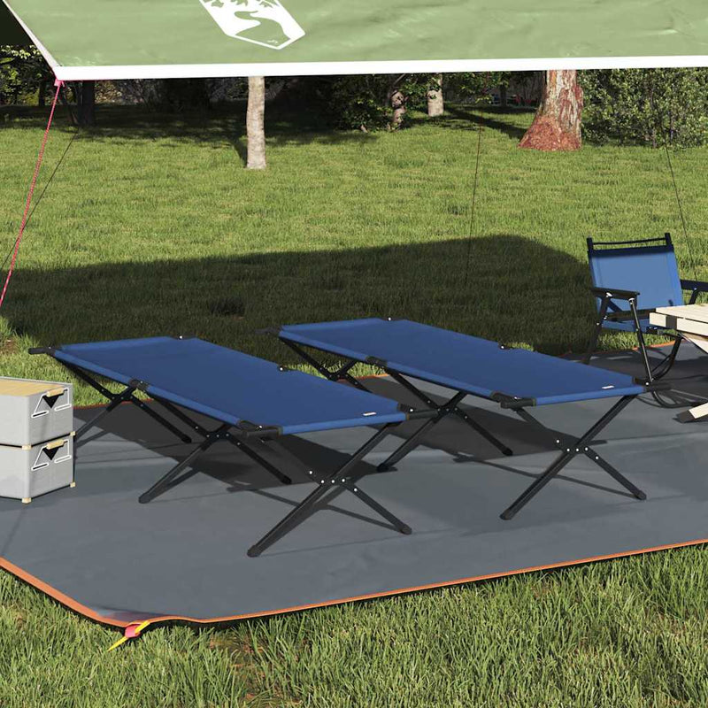 Pat pliabil pentru camping 2 buc. albastru 210 x 80 x 46 cm
