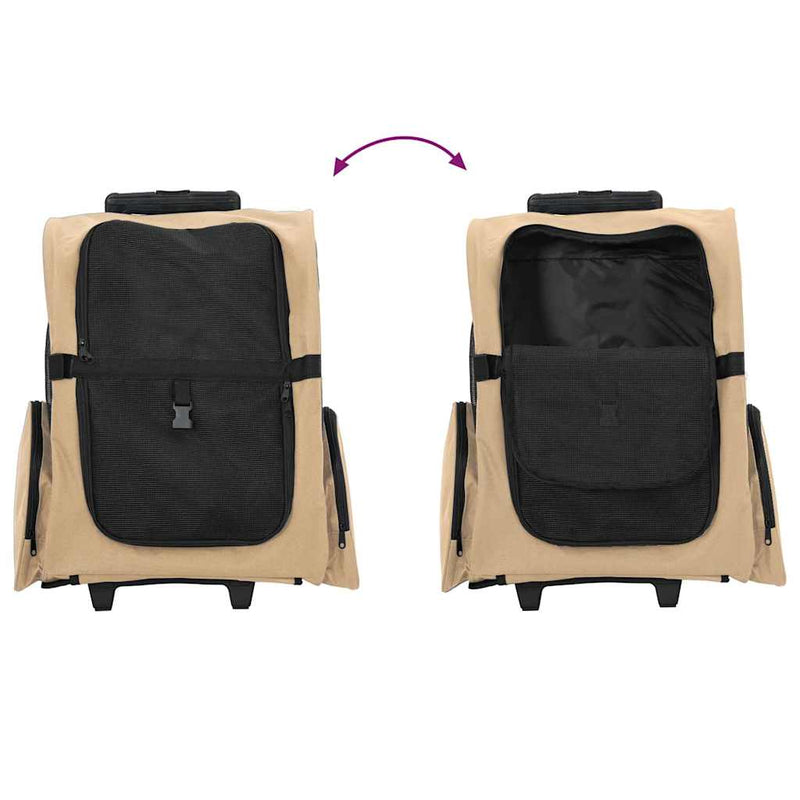 Cărucior pentru animale de companie 3 în 1, design nisipos, 48x32x(57-106) cm, material Oxford