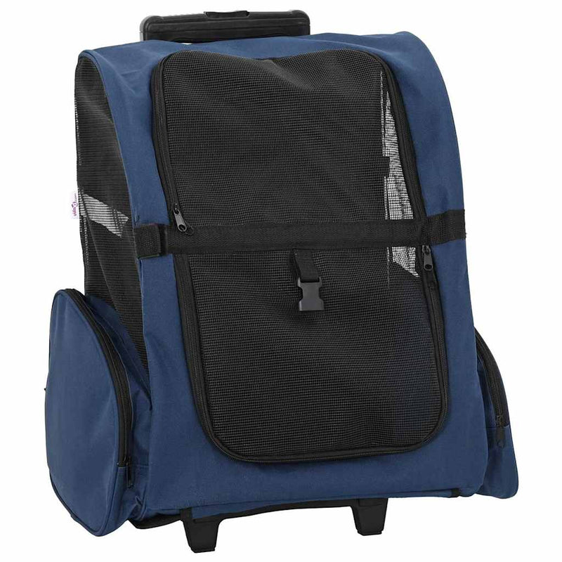 Cărucior pentru animale de companie 3 în 1, design albastru, 48x32x(57-106) cm, material Oxford