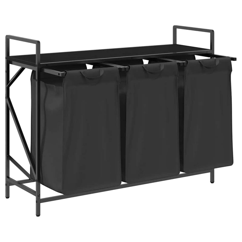 Coș de rufe 3 compartimente cu raft stejar negru