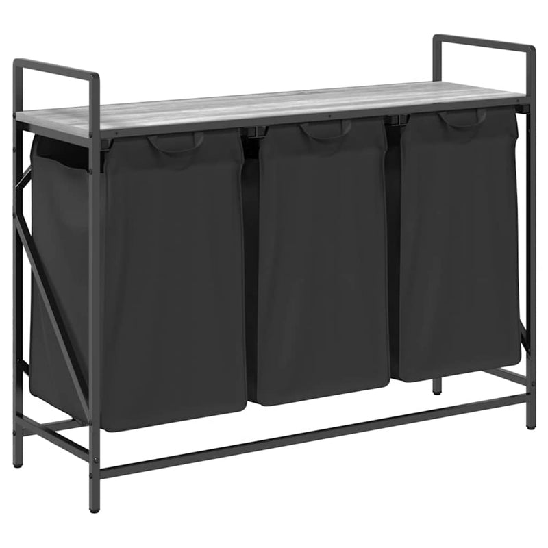 Coș de rufe 3 compartimente cu raft sonoma gri