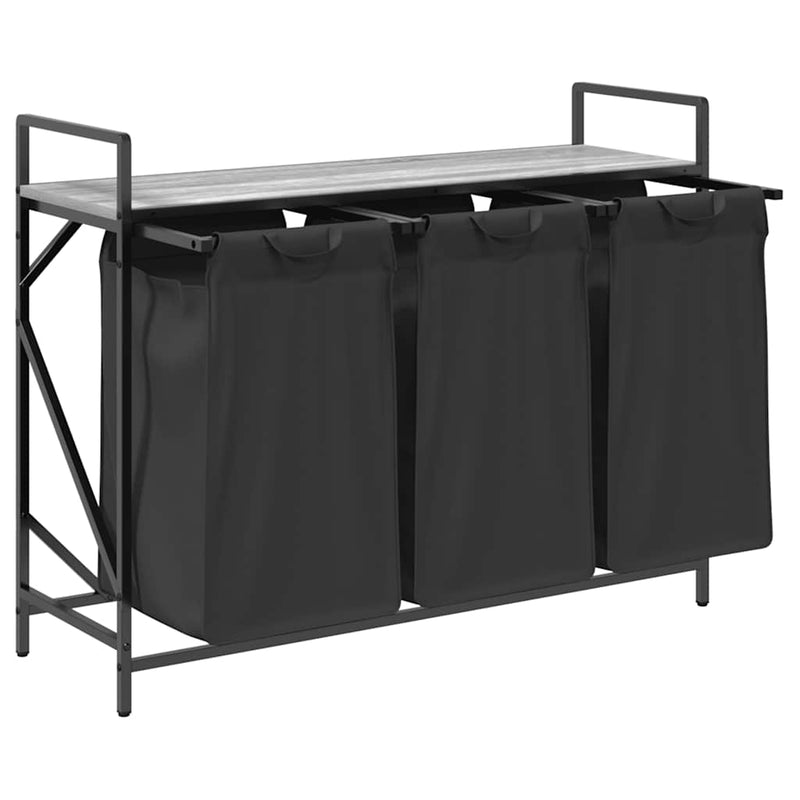 Coș de rufe 3 compartimente cu raft sonoma gri