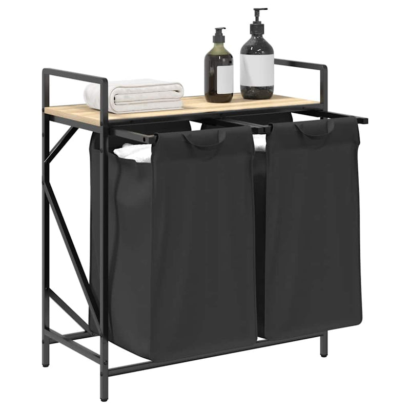Coș de rufe 2 compartimente cu raft stejar sonoma