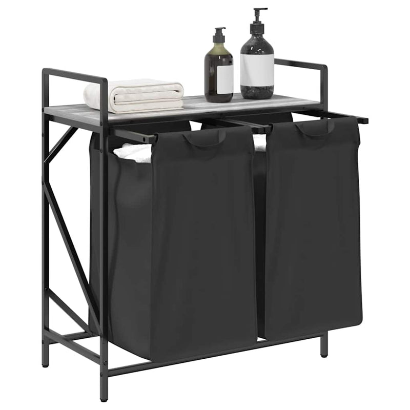 Coș de rufe 2 compartimente cu raft sonoma gri