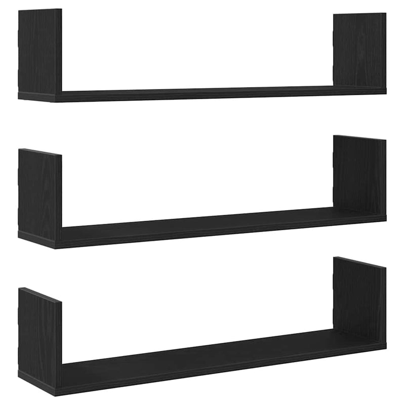 Rafturi de perete 3 buc., stejar negru, 80x18x18 cm, lemn prelucrat