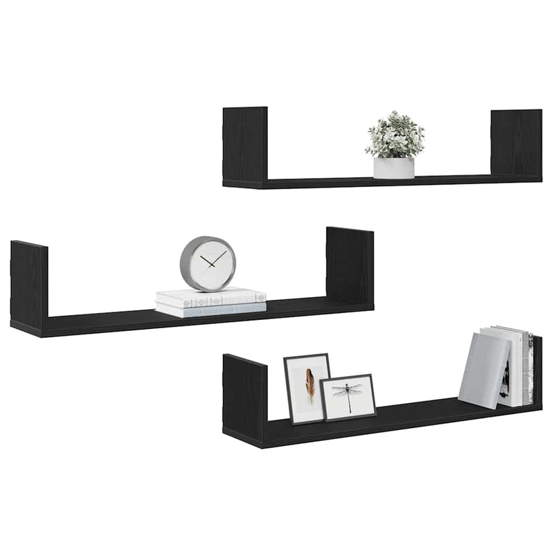 Rafturi de perete 3 buc., stejar negru, 80x18x18 cm, lemn prelucrat