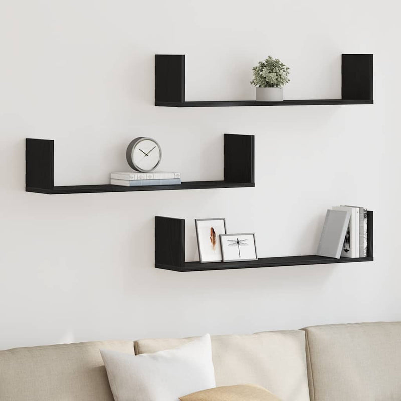 Rafturi de perete 3 buc., stejar negru, 80x18x18 cm, lemn prelucrat