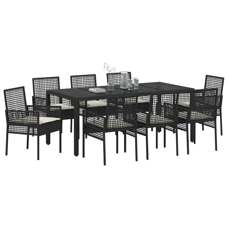 Set de masă pentru grădină 9 buc. Negru poliratan