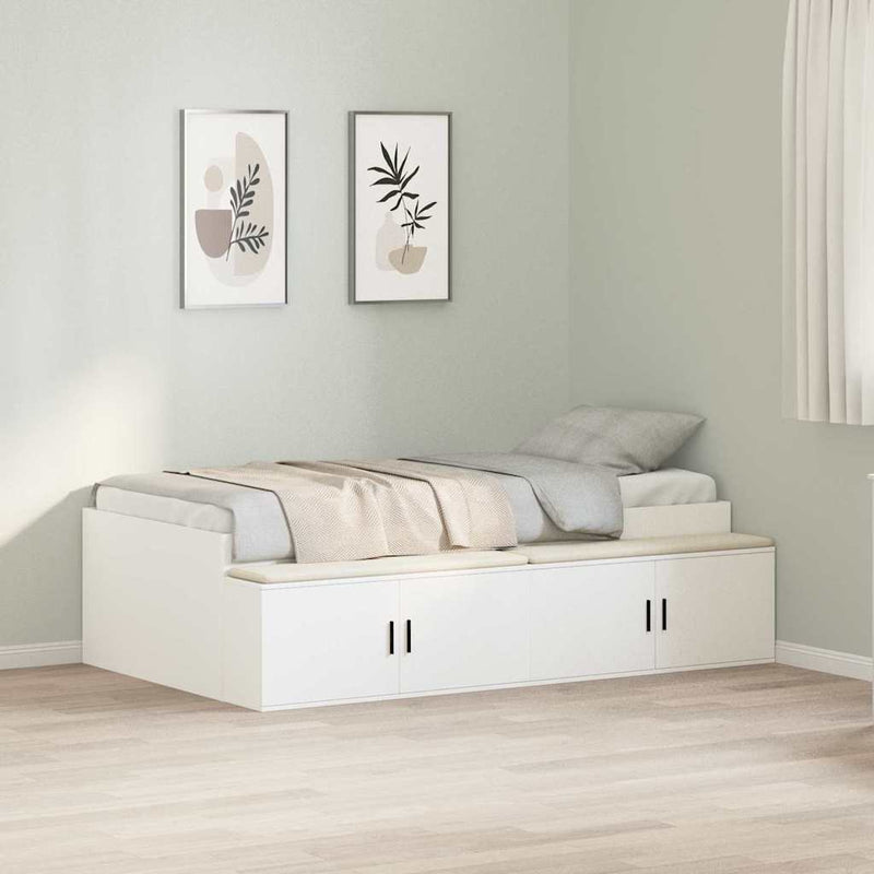 Cadru de pat cu sertar cu ușă Alb 90 x 190 cm Lemn prelucrat