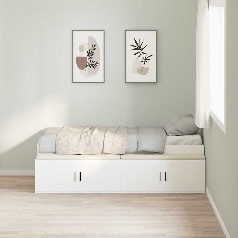 Cadru de pat cu sertar cu ușă Alb 90 x 190 cm Lemn prelucrat