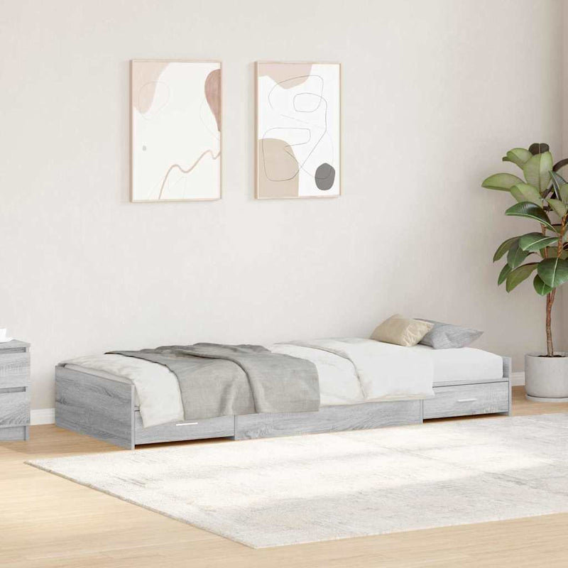 Cadru de pat cu sertar Gri Sonoma 75 x 190 cm Lemn prelucrat
