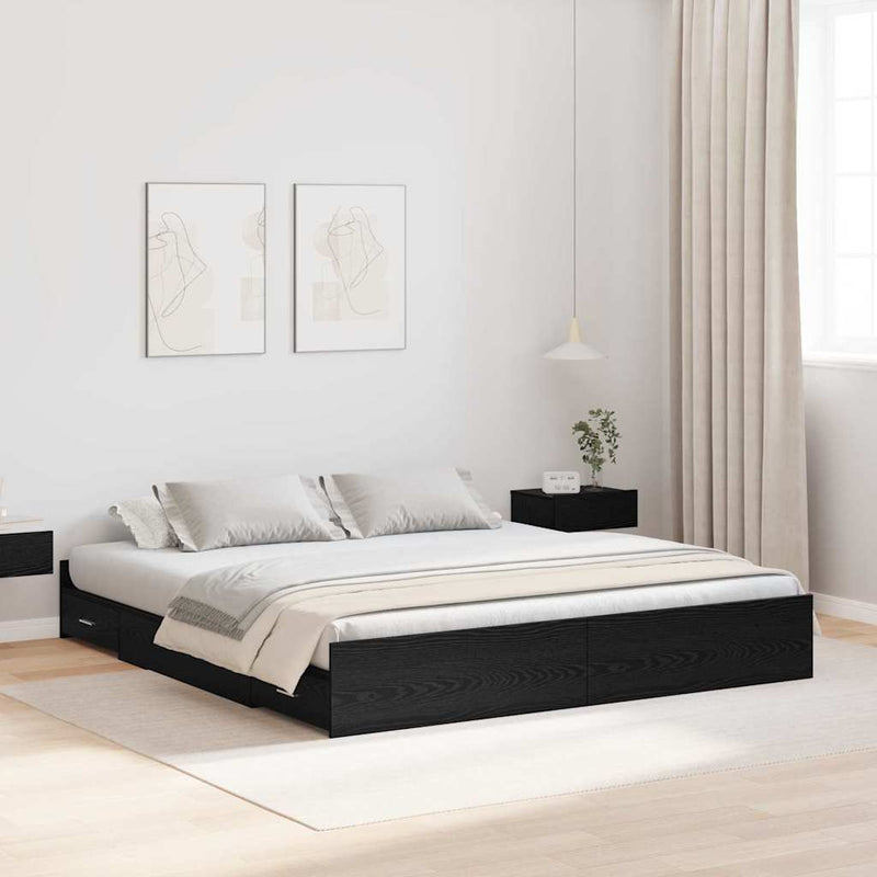 Cadru de pat cu depozitare cu sertar Stejar Negru 180 x 200 cm