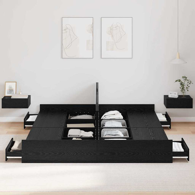 Cadru de pat cu depozitare cu sertar Stejar Negru 180 x 200 cm