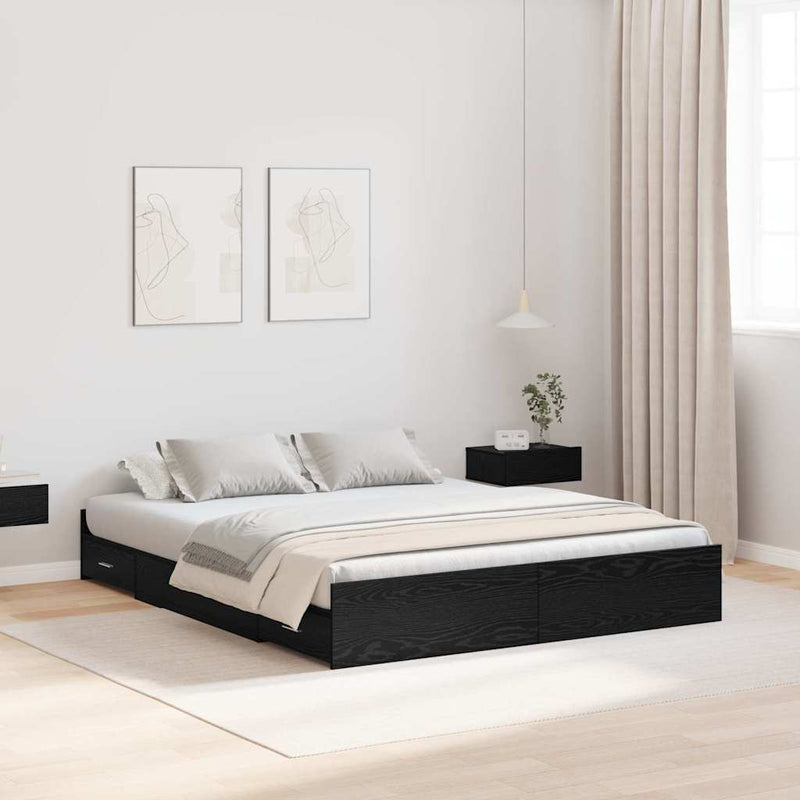 Cadru de pat cu depozitare cu sertar Stejar Negru 150 x 200 cm