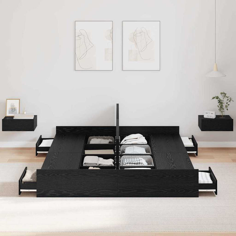 Cadru de pat cu depozitare cu sertar Stejar Negru 150 x 200 cm
